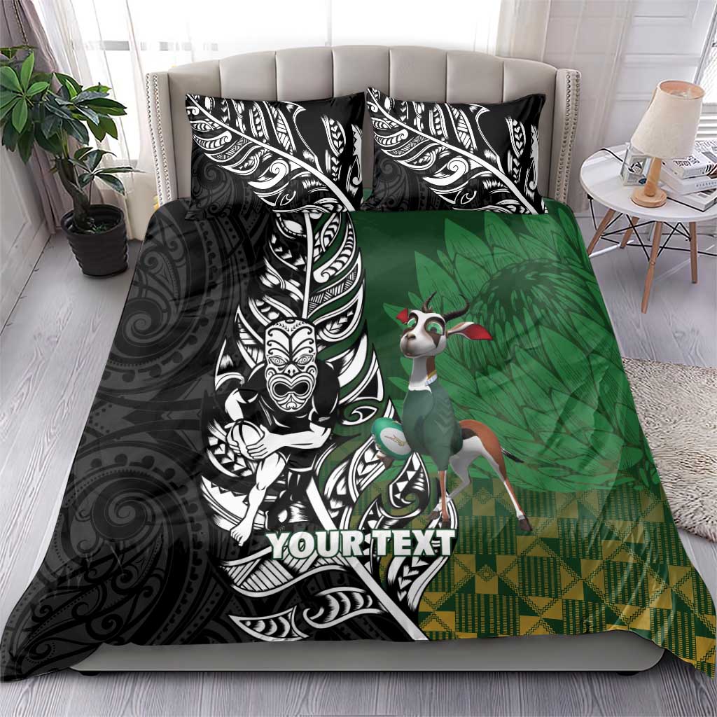 New Zealand and South Africa Rugby Custom Bedding Set Maori Tiki Fern Springboks Kente Pattern - Aussie Hoodie