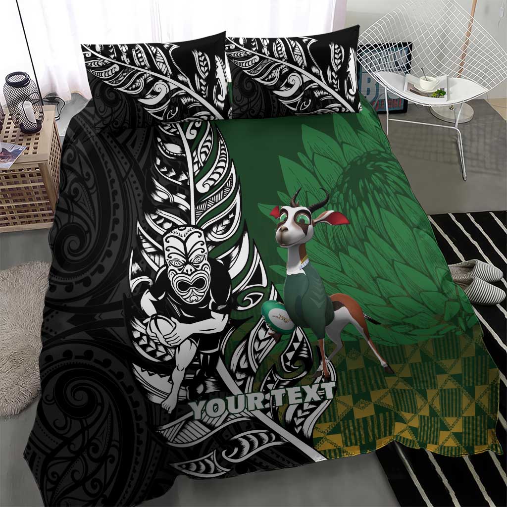New Zealand and South Africa Rugby Custom Bedding Set Maori Tiki Fern Springboks Kente Pattern - Aussie Hoodie