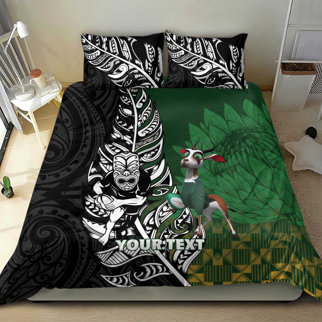 New Zealand and South Africa Rugby Custom Bedding Set Maori Tiki Fern Springboks Kente Pattern - Aussie Hoodie