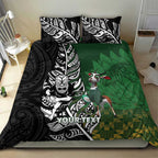 New Zealand and South Africa Rugby Custom Bedding Set Maori Tiki Fern Springboks Kente Pattern - Aussie Hoodie