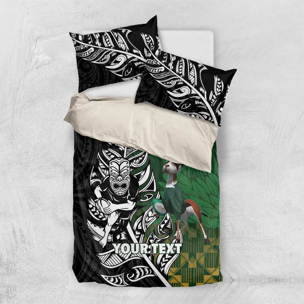New Zealand and South Africa Rugby Custom Bedding Set Maori Tiki Fern Springboks Kente Pattern - Aussie Hoodie