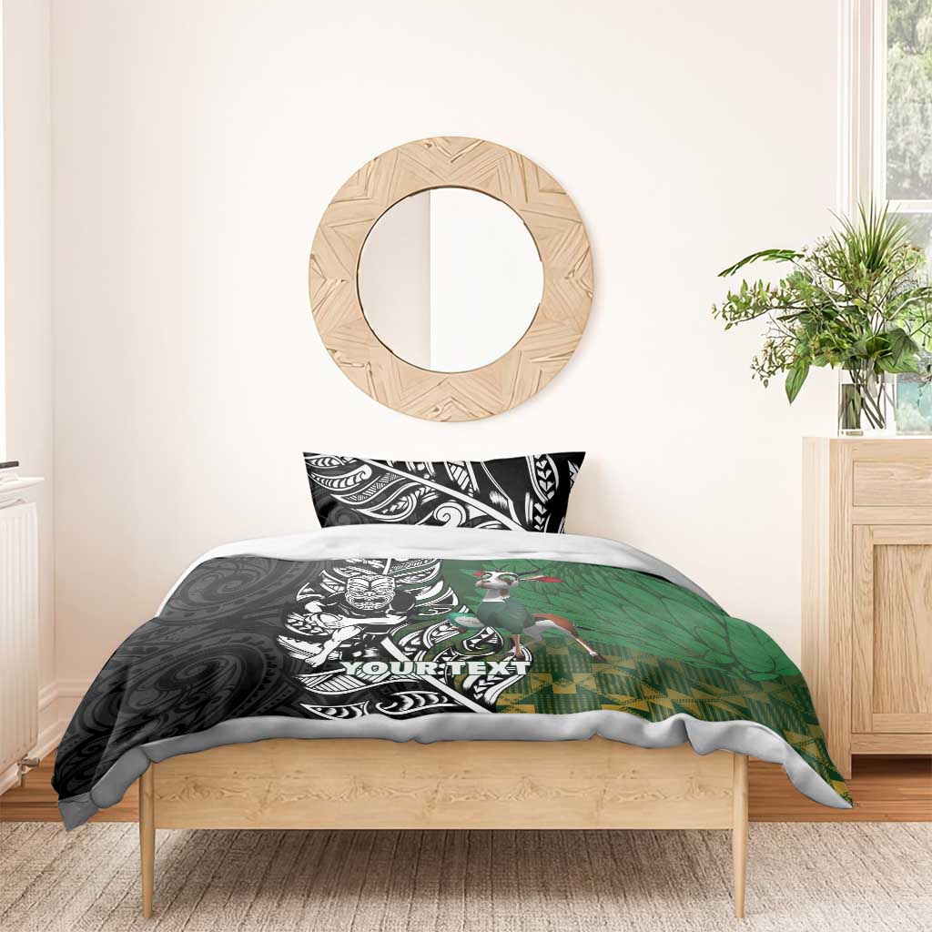New Zealand and South Africa Rugby Custom Bedding Set Maori Tiki Fern Springboks Kente Pattern - Aussie Hoodie
