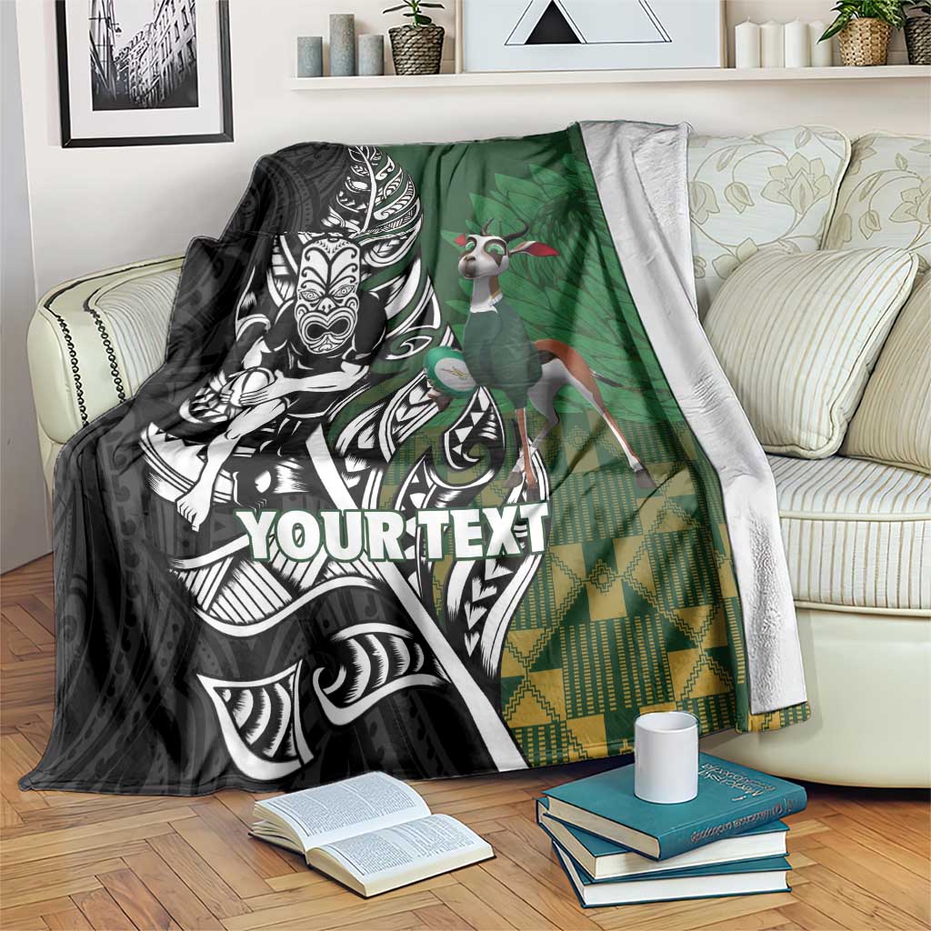 New Zealand and South Africa Rugby Custom Blanket Maori Tiki Fern Springboks Kente Pattern - Aussie Hoodie