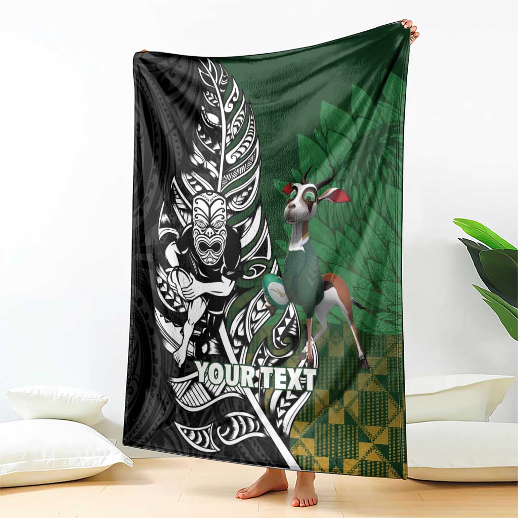 New Zealand and South Africa Rugby Custom Blanket Maori Tiki Fern Springboks Kente Pattern - Aussie Hoodie