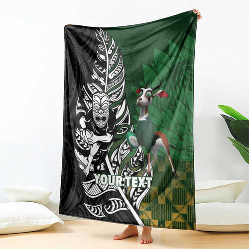 New Zealand and South Africa Rugby Custom Blanket Maori Tiki Fern Springboks Kente Pattern - Aussie Hoodie