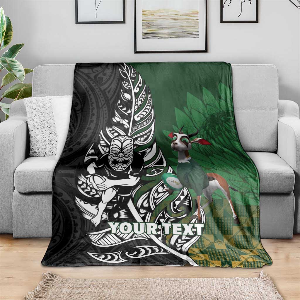 New Zealand and South Africa Rugby Custom Blanket Maori Tiki Fern Springboks Kente Pattern - Aussie Hoodie