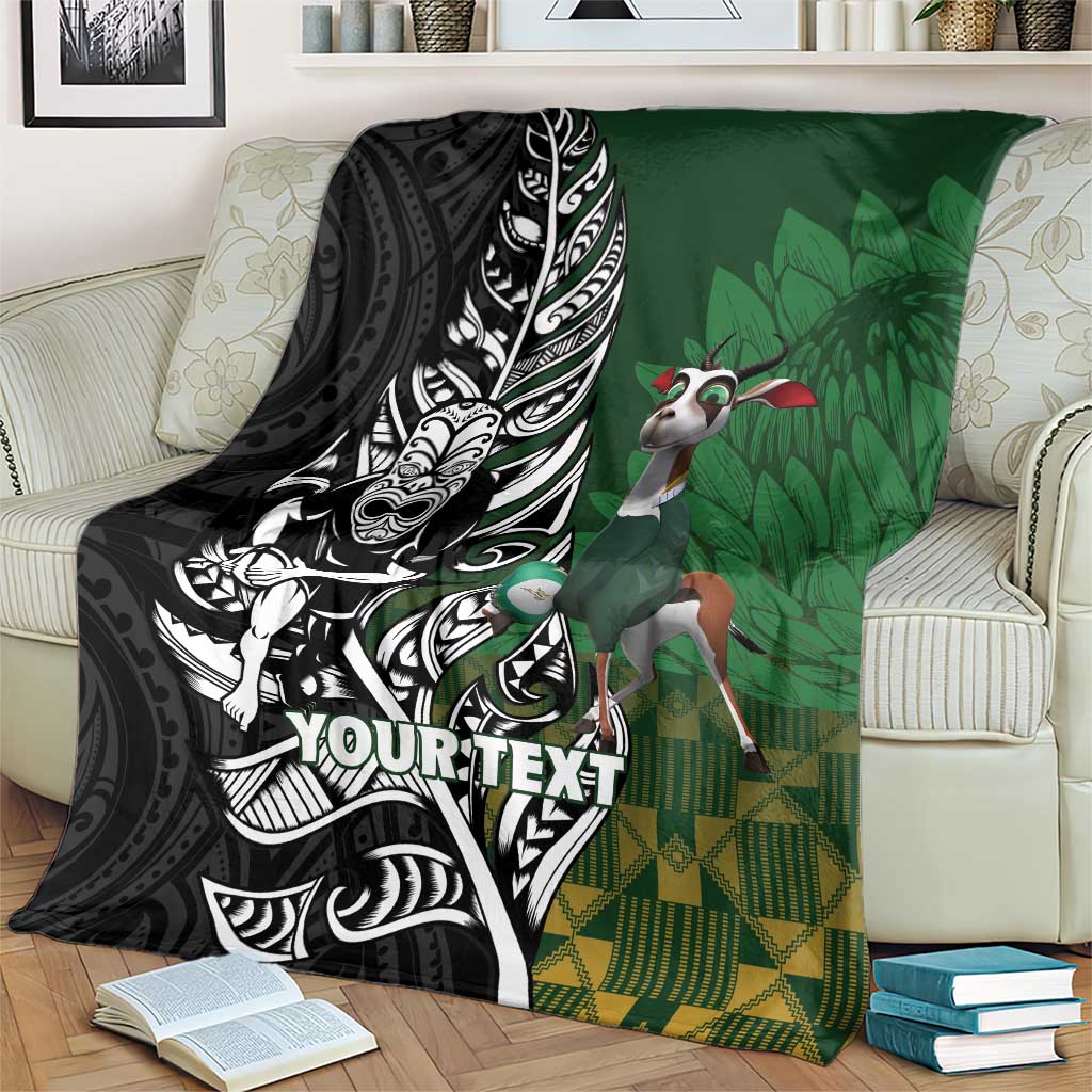 New Zealand and South Africa Rugby Custom Blanket Maori Tiki Fern Springboks Kente Pattern - Aussie Hoodie