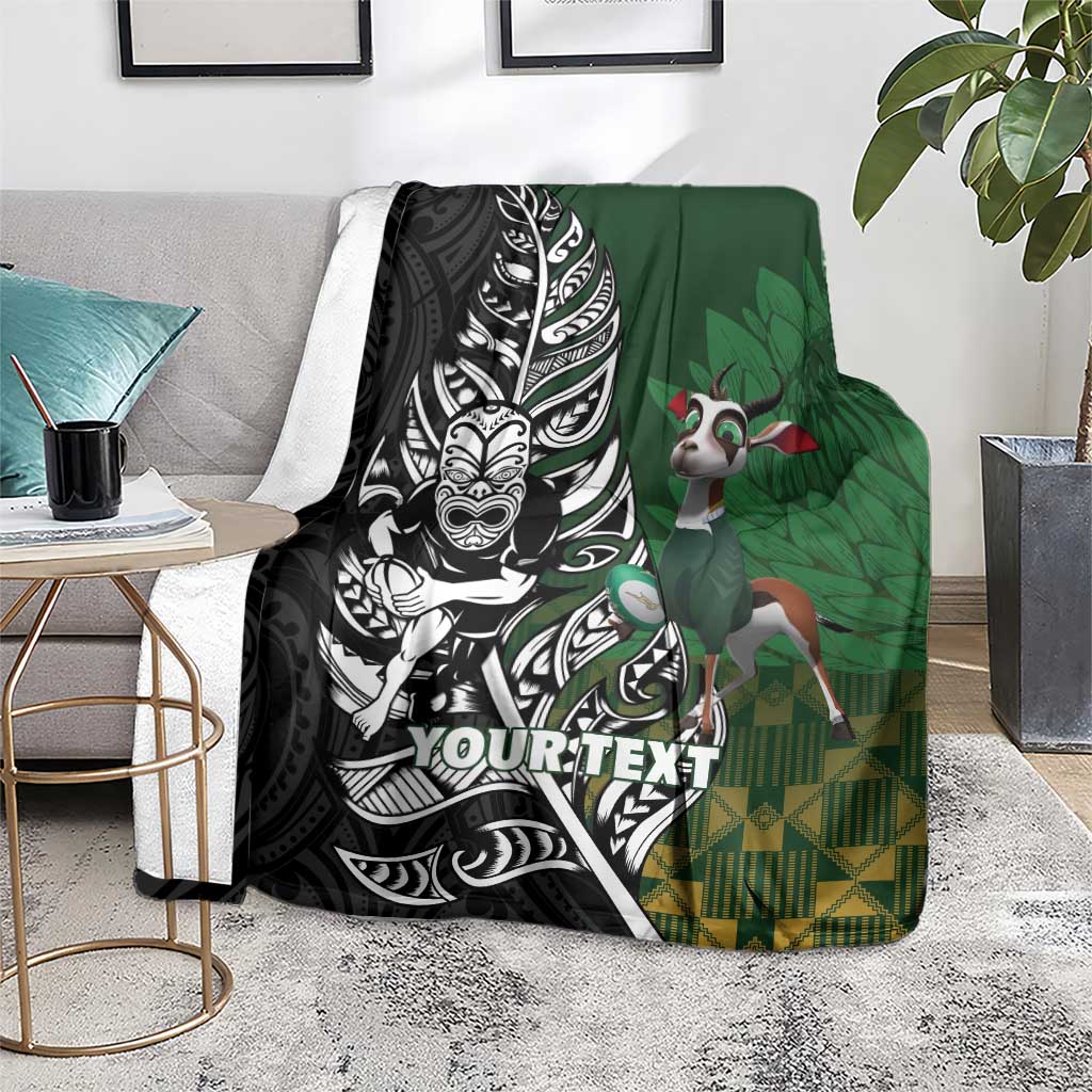 New Zealand and South Africa Rugby Custom Blanket Maori Tiki Fern Springboks Kente Pattern - Aussie Hoodie