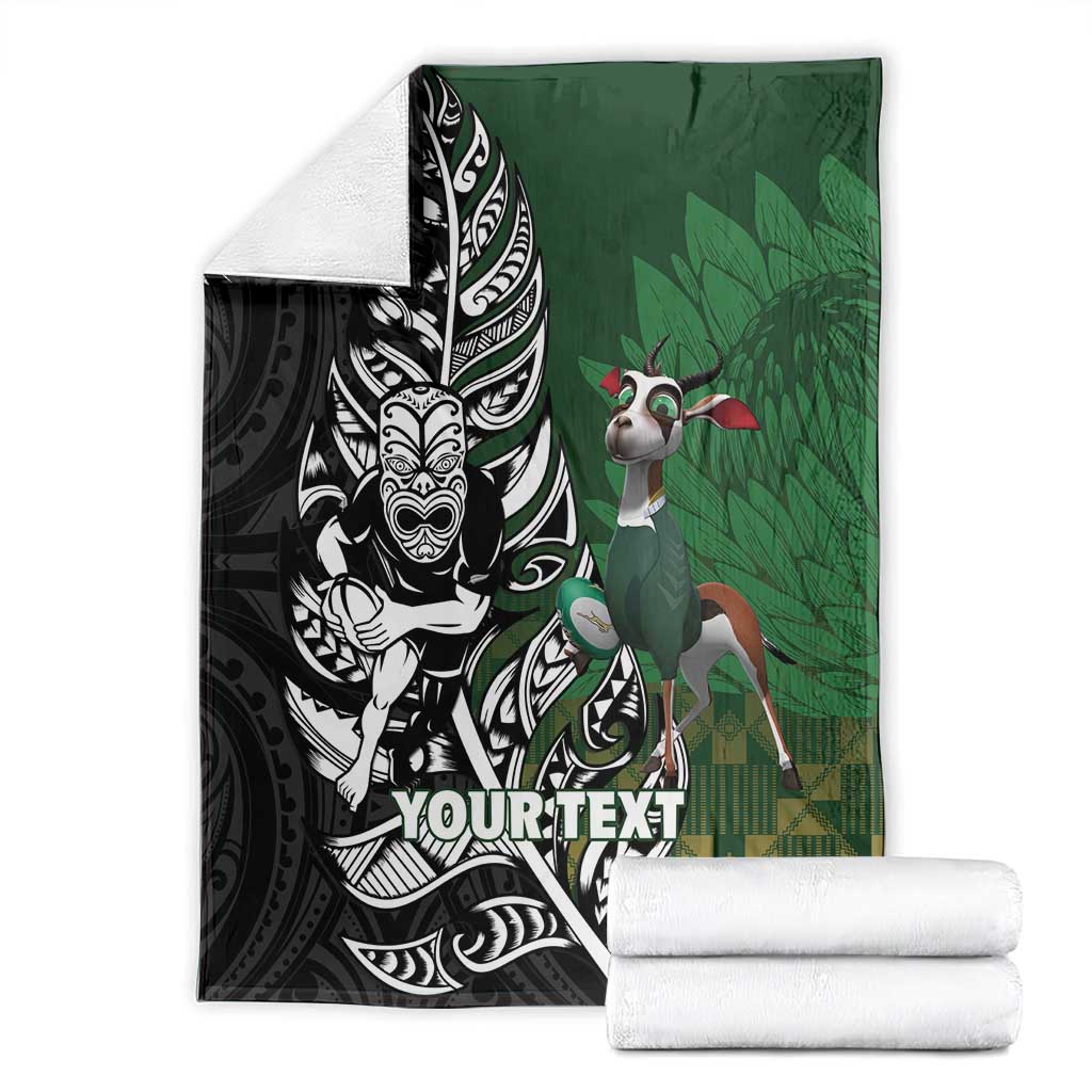 New Zealand and South Africa Rugby Custom Blanket Maori Tiki Fern Springboks Kente Pattern - Aussie Hoodie