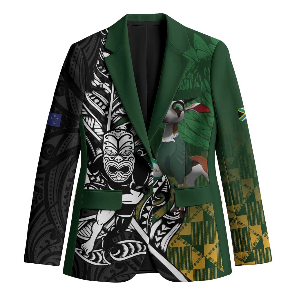 New Zealand and South Africa Rugby Custom Blazer Maori Tiki Fern Springboks Kente Pattern - Aussie Hoodie