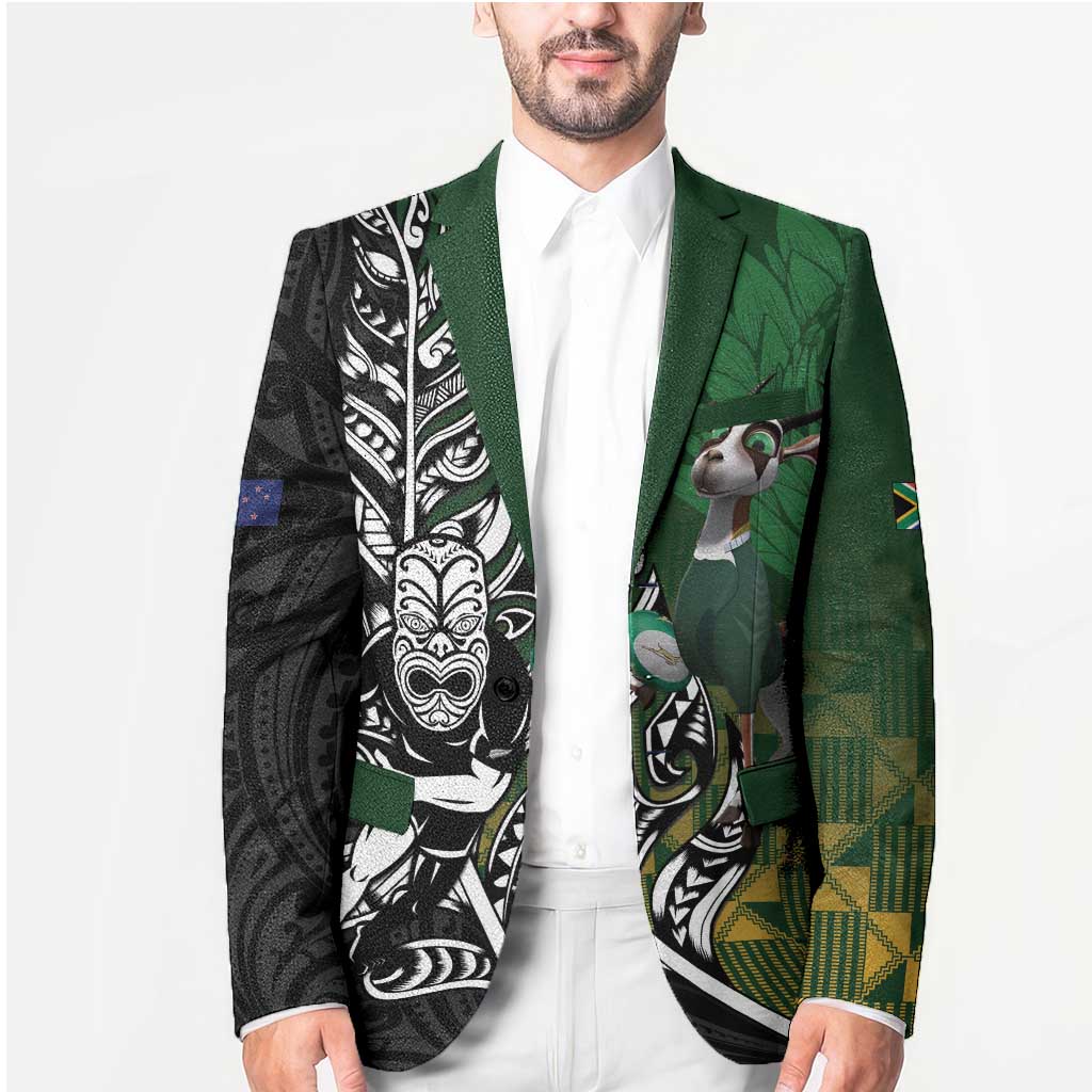 New Zealand and South Africa Rugby Custom Blazer Maori Tiki Fern Springboks Kente Pattern - Aussie Hoodie