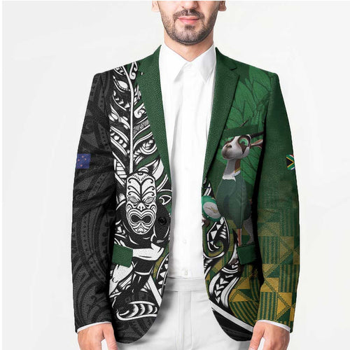 New Zealand and South Africa Rugby Custom Blazer Maori Tiki Fern Springboks Kente Pattern - Aussie Hoodie