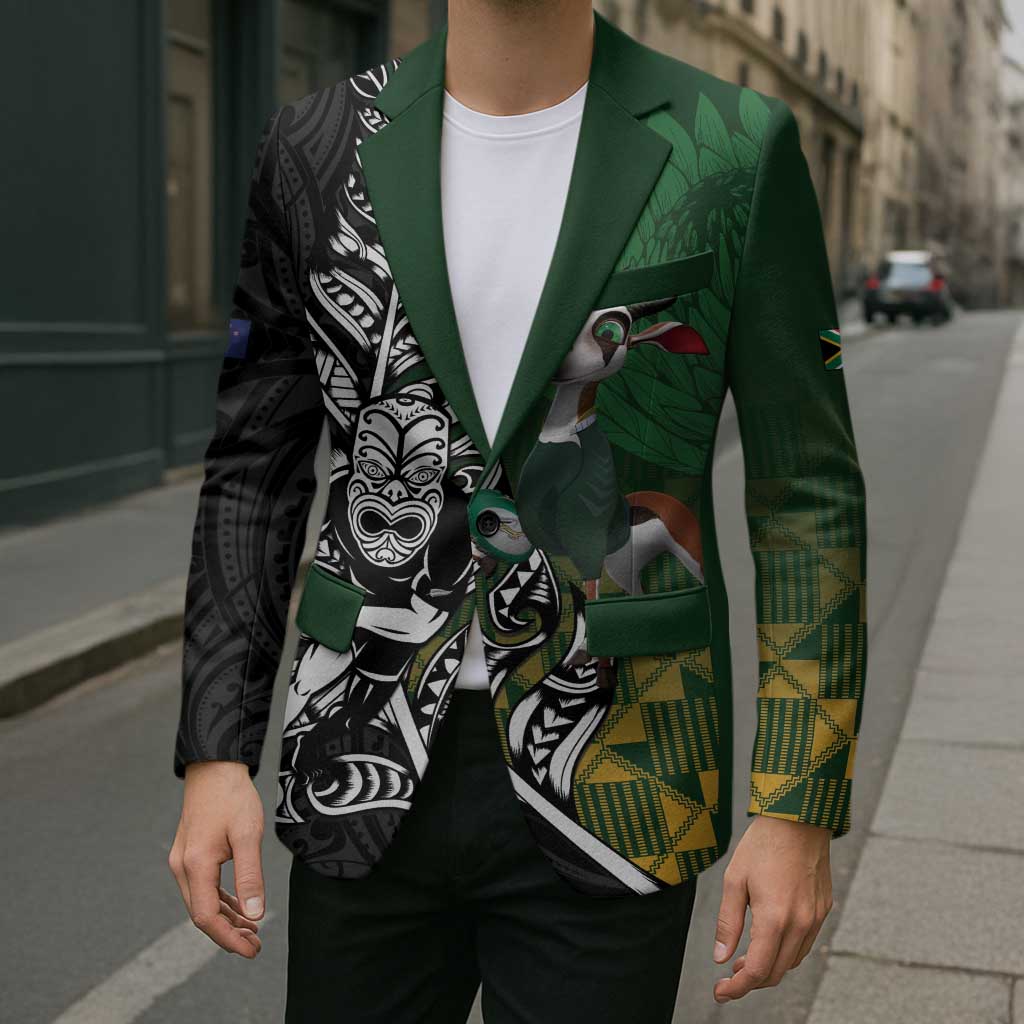 New Zealand and South Africa Rugby Custom Blazer Maori Tiki Fern Springboks Kente Pattern - Aussie Hoodie