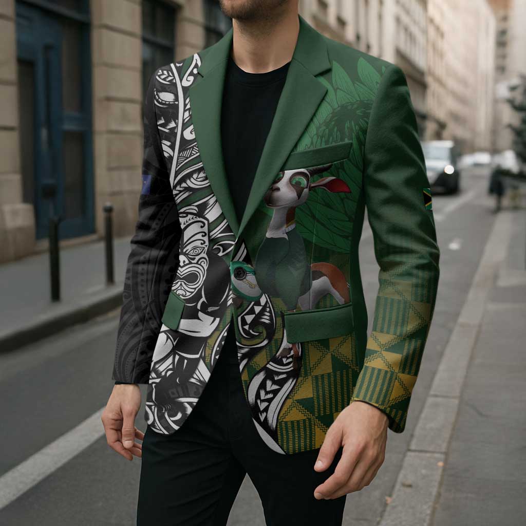 New Zealand and South Africa Rugby Custom Blazer Maori Tiki Fern Springboks Kente Pattern - Aussie Hoodie