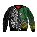 New Zealand and South Africa Rugby Custom Bomber Jacket Maori Tiki Fern Springboks Kente Pattern - Aussie Hoodie