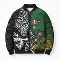 New Zealand and South Africa Rugby Custom Bomber Puffer Jacket Maori Tiki Fern Springboks Kente Pattern - Aussie Hoodie