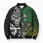New Zealand and South Africa Rugby Custom Bomber Puffer Jacket Maori Tiki Fern Springboks Kente Pattern - Aussie Hoodie