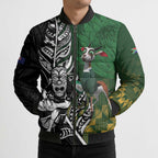New Zealand and South Africa Rugby Custom Bomber Puffer Jacket Maori Tiki Fern Springboks Kente Pattern - Aussie Hoodie