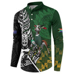 New Zealand and South Africa Rugby Custom Button Sweatshirt Maori Tiki Fern Springboks Kente Pattern - Aussie Hoodie