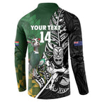 New Zealand and South Africa Rugby Custom Button Sweatshirt Maori Tiki Fern Springboks Kente Pattern - Aussie Hoodie