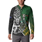 New Zealand and South Africa Rugby Custom Button Sweatshirt Maori Tiki Fern Springboks Kente Pattern - Aussie Hoodie