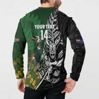 New Zealand and South Africa Rugby Custom Button Sweatshirt Maori Tiki Fern Springboks Kente Pattern - Aussie Hoodie