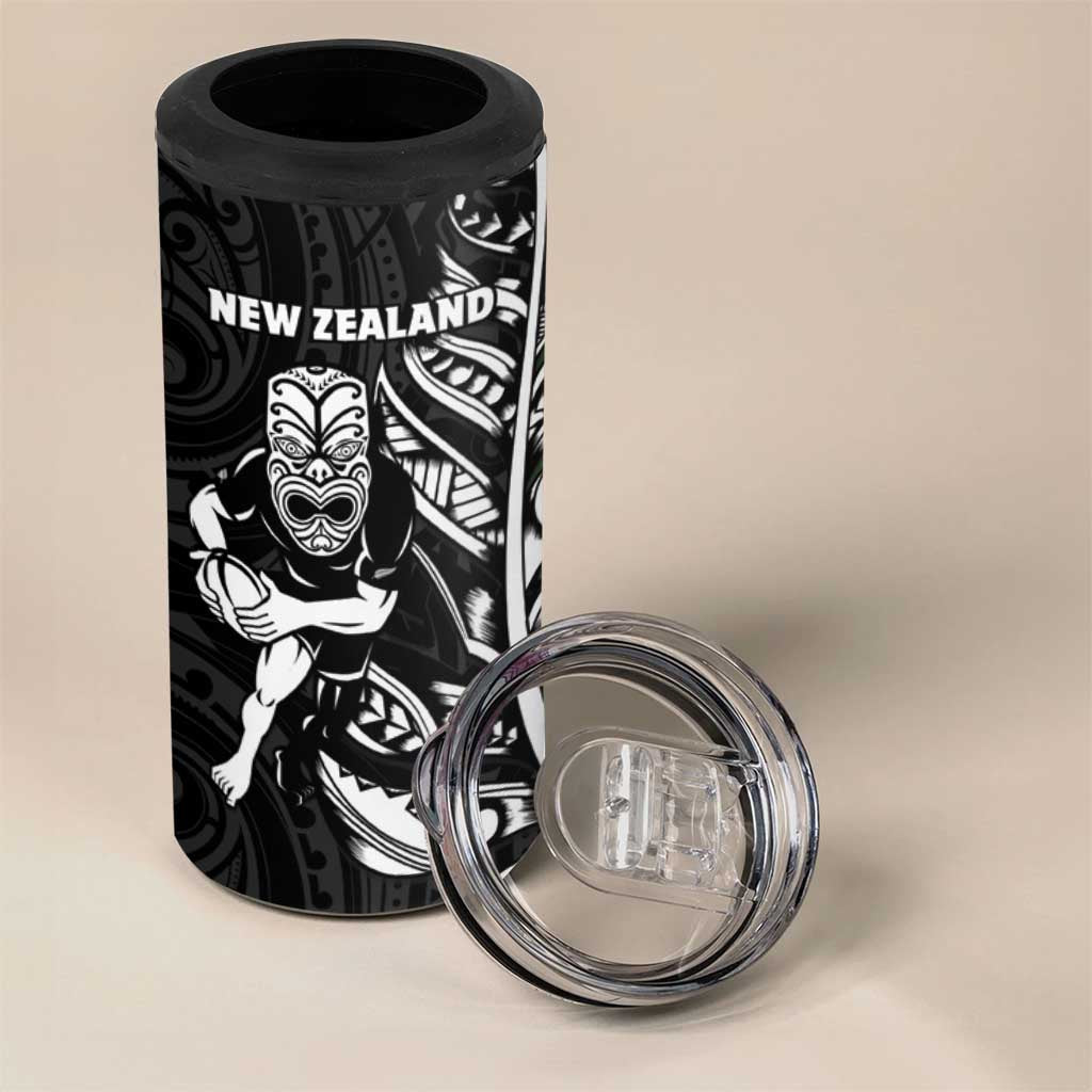 New Zealand and South Africa Rugby 4 in 1 Can Cooler Tumbler Maori Tiki Fern Springboks Kente Pattern - Aussie Hoodie