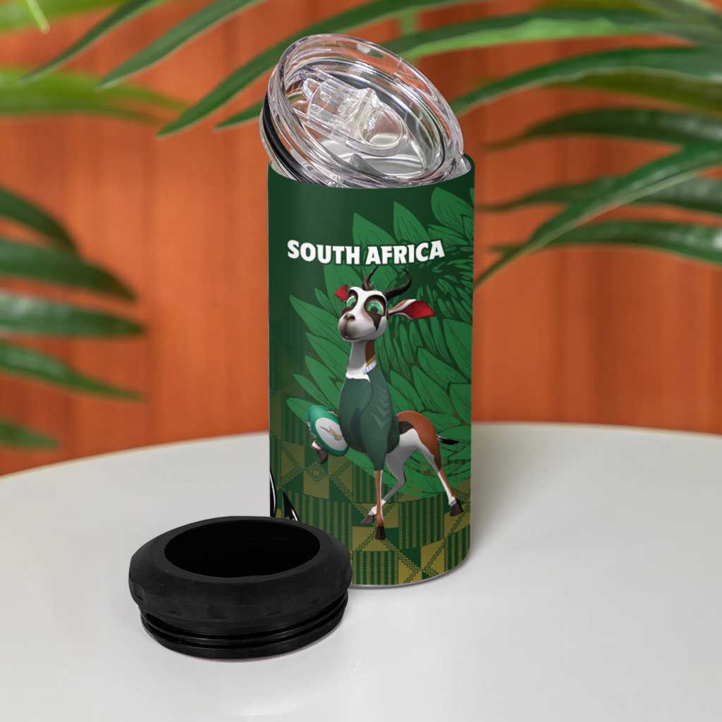 New Zealand and South Africa Rugby 4 in 1 Can Cooler Tumbler Maori Tiki Fern Springboks Kente Pattern - Aussie Hoodie