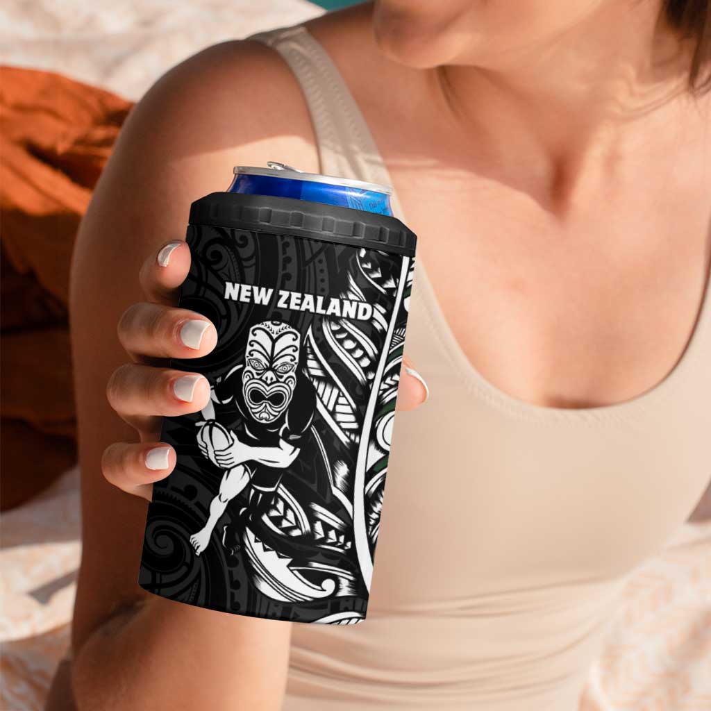 New Zealand and South Africa Rugby 4 in 1 Can Cooler Tumbler Maori Tiki Fern Springboks Kente Pattern - Aussie Hoodie