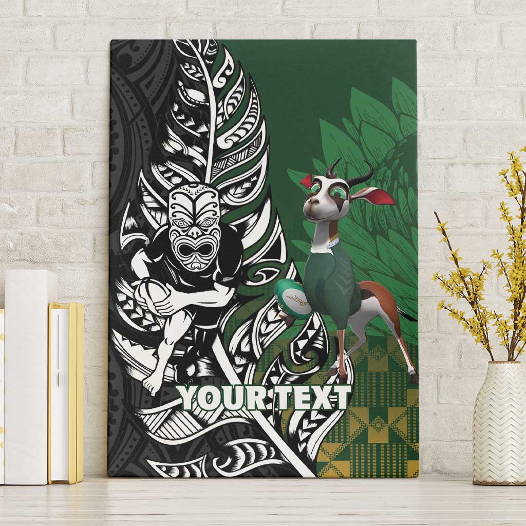 New Zealand and South Africa Rugby Custom Canvas Wall Art Maori Tiki Fern Springboks Kente Pattern - Aussie Hoodie