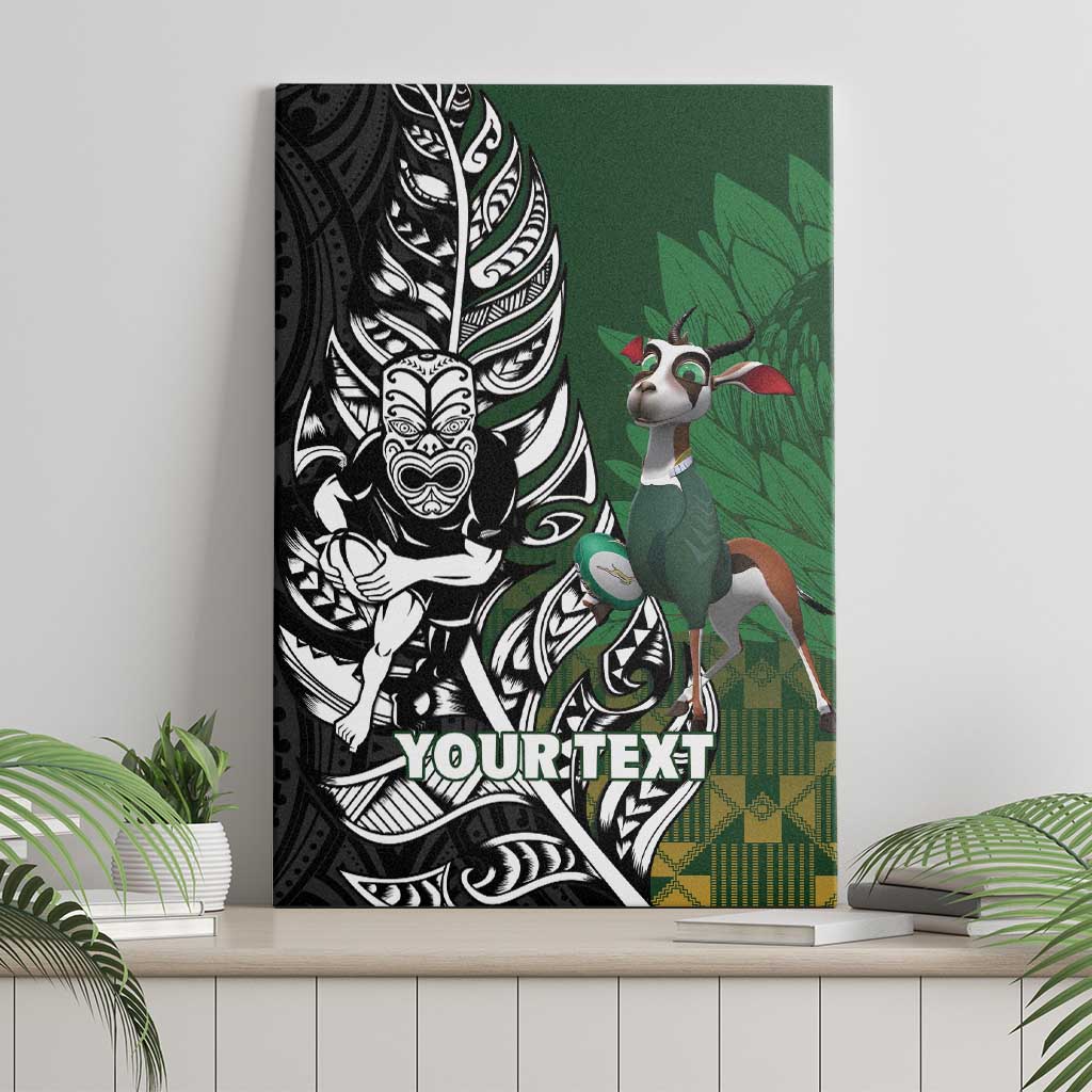 New Zealand and South Africa Rugby Custom Canvas Wall Art Maori Tiki Fern Springboks Kente Pattern - Aussie Hoodie