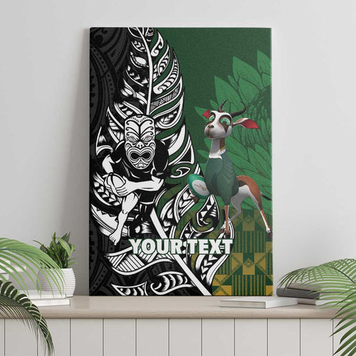 New Zealand and South Africa Rugby Custom Canvas Wall Art Maori Tiki Fern Springboks Kente Pattern - Aussie Hoodie