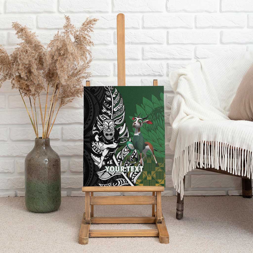 New Zealand and South Africa Rugby Custom Canvas Wall Art Maori Tiki Fern Springboks Kente Pattern - Aussie Hoodie