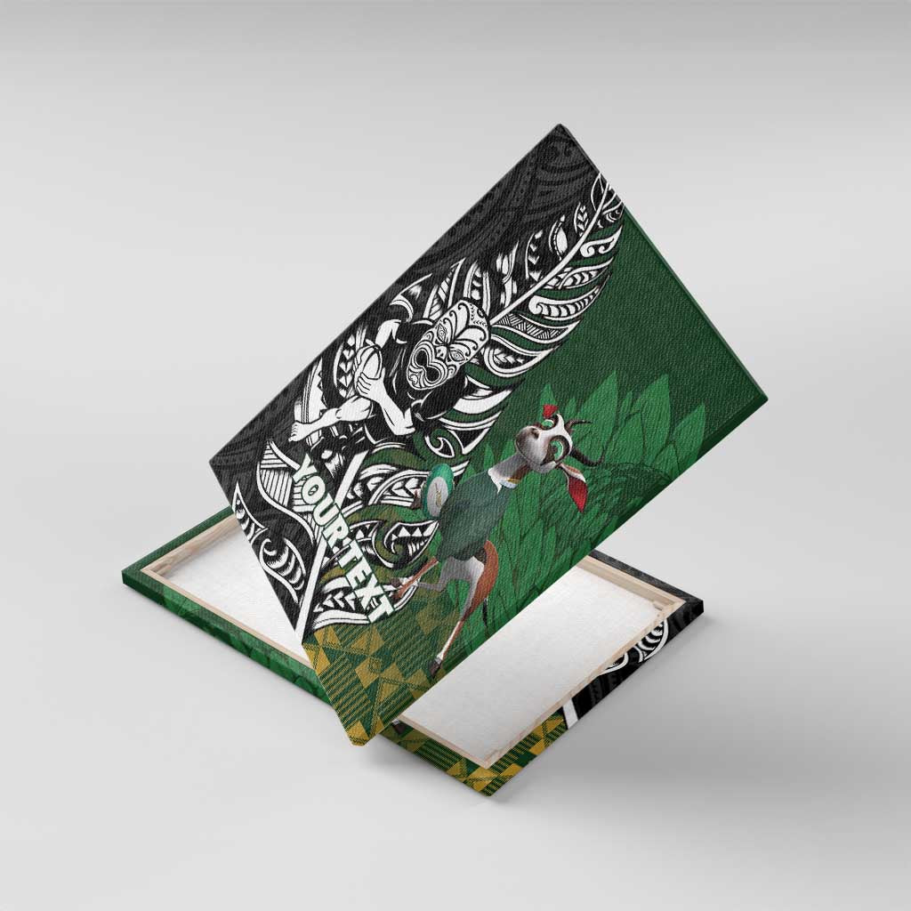 New Zealand and South Africa Rugby Custom Canvas Wall Art Maori Tiki Fern Springboks Kente Pattern - Aussie Hoodie