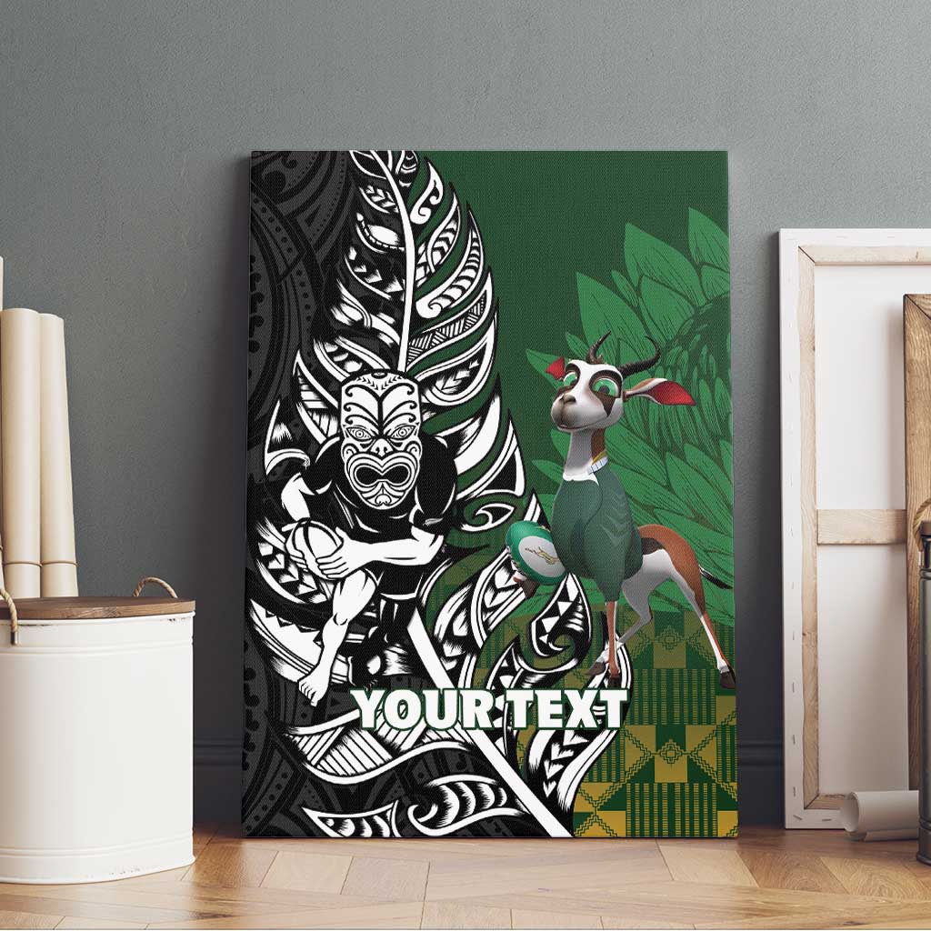 New Zealand and South Africa Rugby Custom Canvas Wall Art Maori Tiki Fern Springboks Kente Pattern - Aussie Hoodie