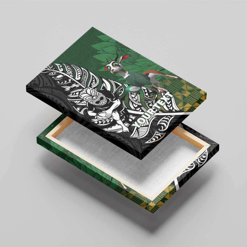 New Zealand and South Africa Rugby Custom Canvas Wall Art Maori Tiki Fern Springboks Kente Pattern - Aussie Hoodie