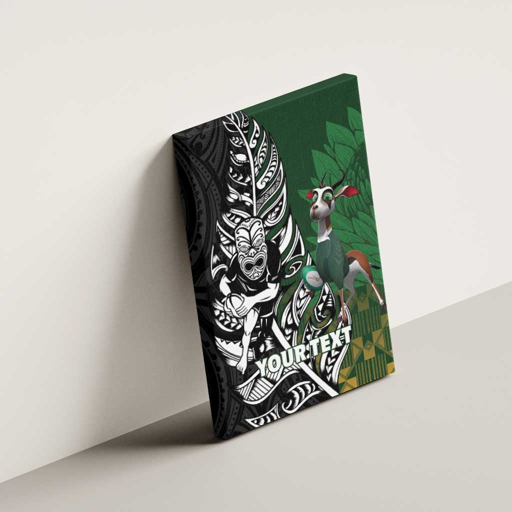 New Zealand and South Africa Rugby Custom Canvas Wall Art Maori Tiki Fern Springboks Kente Pattern - Aussie Hoodie