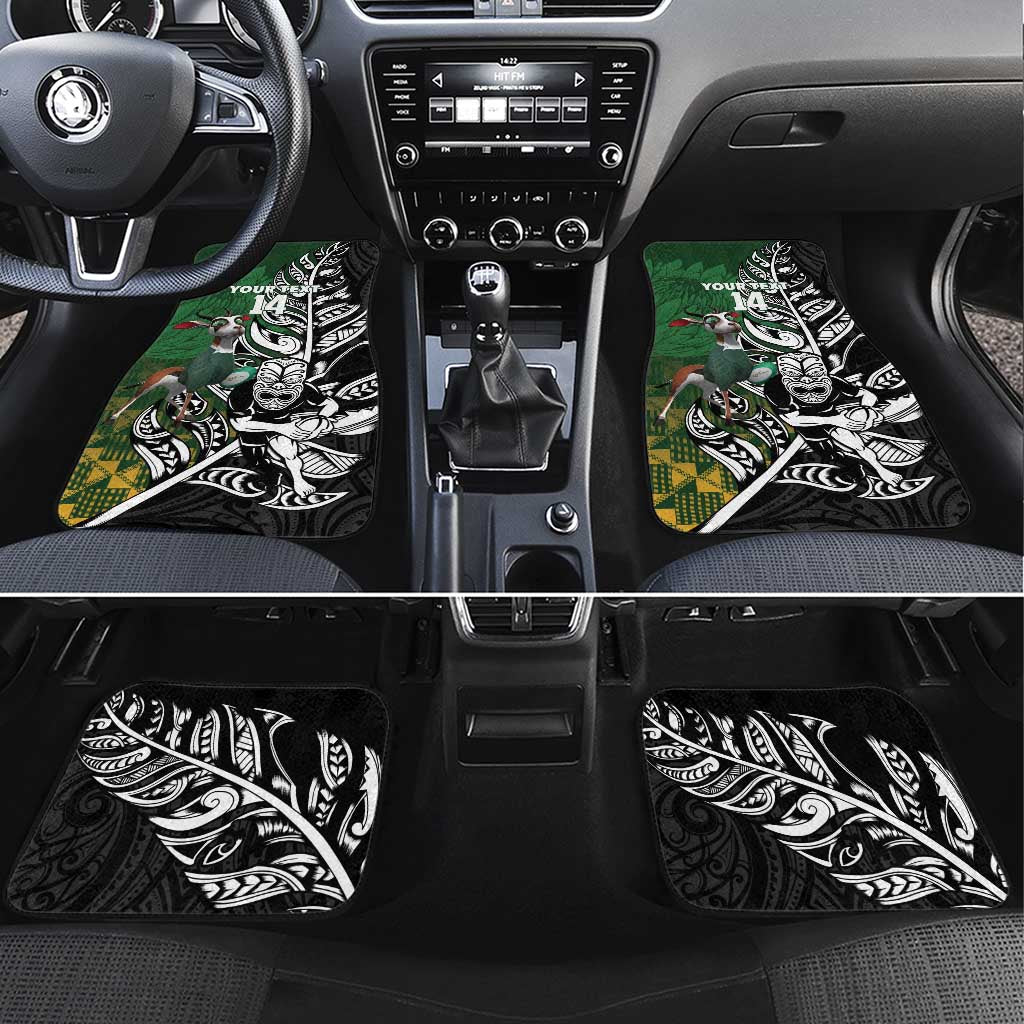 New Zealand and South Africa Rugby Custom Car Mats Maori Tiki Fern Springboks Kente Pattern - Aussie Hoodie