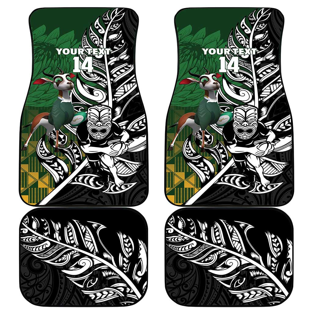 New Zealand and South Africa Rugby Custom Car Mats Maori Tiki Fern Springboks Kente Pattern - Aussie Hoodie