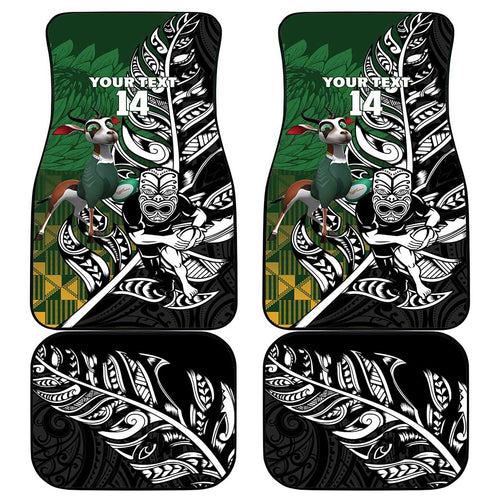 New Zealand and South Africa Rugby Custom Car Mats Maori Tiki Fern Springboks Kente Pattern - Aussie Hoodie