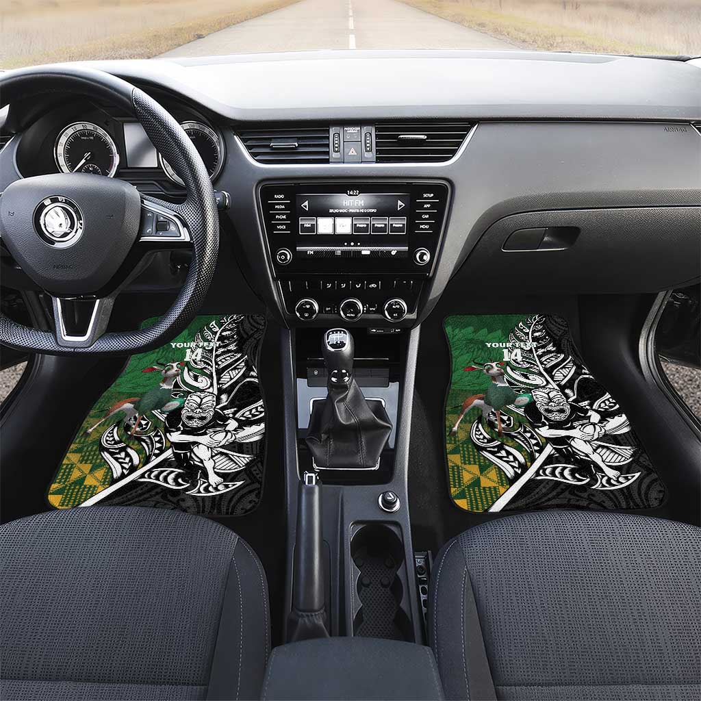 New Zealand and South Africa Rugby Custom Car Mats Maori Tiki Fern Springboks Kente Pattern - Aussie Hoodie