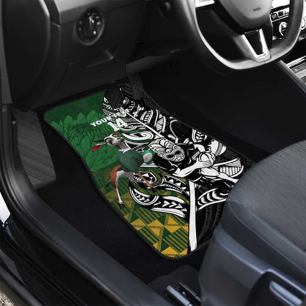 New Zealand and South Africa Rugby Custom Car Mats Maori Tiki Fern Springboks Kente Pattern - Aussie Hoodie