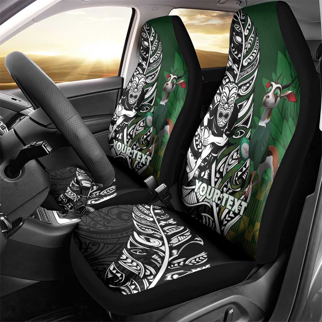 New Zealand and South Africa Rugby Custom Car Seat Cover Maori Tiki Fern Springboks Kente Pattern - Aussie Hoodie