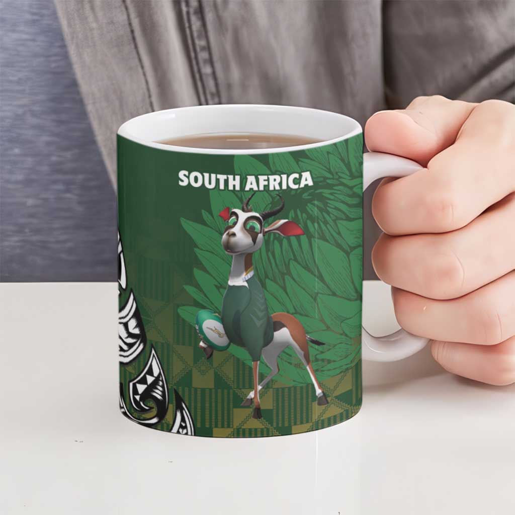 New Zealand and South Africa Rugby Ceramic Mug Maori Tiki Fern Springboks Kente Pattern - Aussie Hoodie