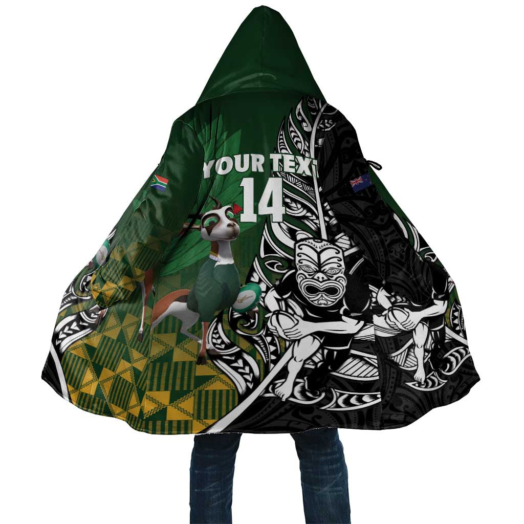 New Zealand and South Africa Rugby Custom Cloak Maori Tiki Fern Springboks Kente Pattern - Aussie Hoodie