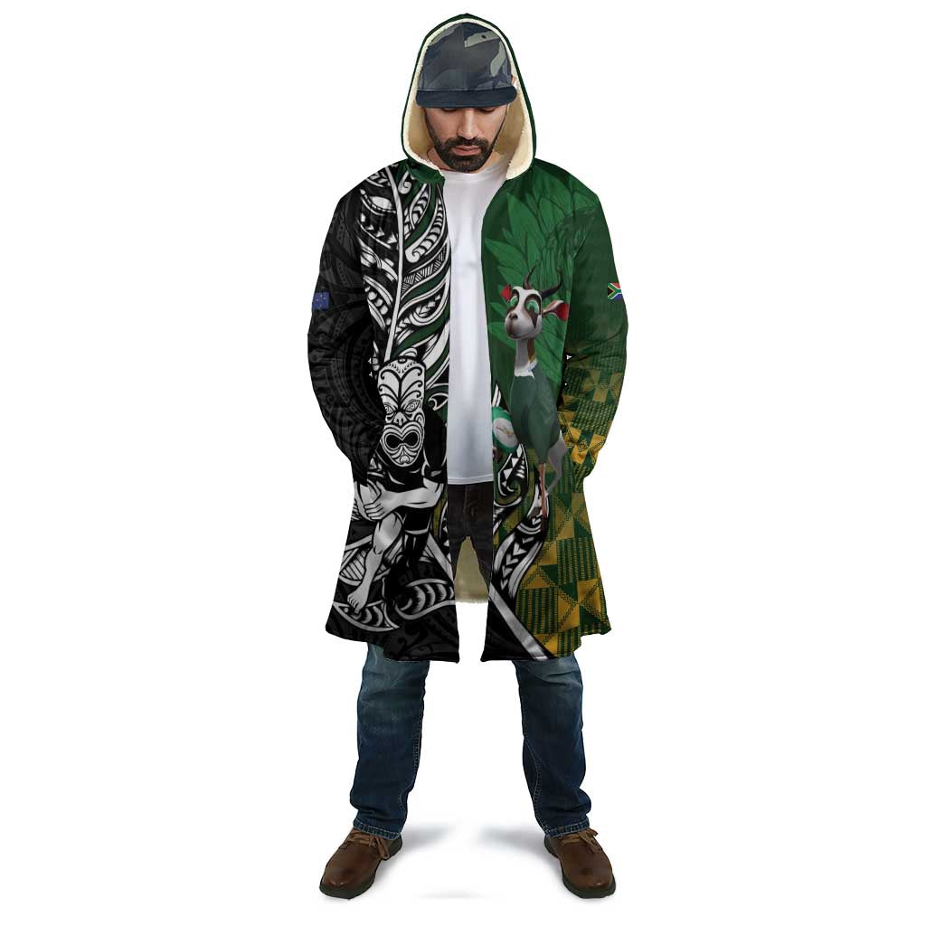 New Zealand and South Africa Rugby Custom Cloak Maori Tiki Fern Springboks Kente Pattern - Aussie Hoodie