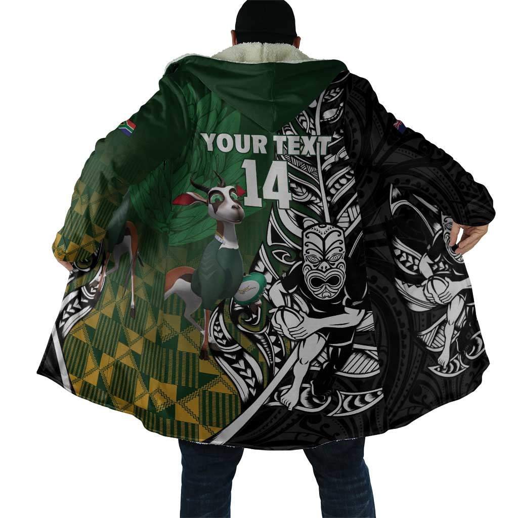 New Zealand and South Africa Rugby Custom Cloak Maori Tiki Fern Springboks Kente Pattern - Aussie Hoodie