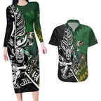 New Zealand and South Africa Rugby Custom Couples Matching Long Sleeve Bodycon Dress and Hawaiian Shirt Maori Tiki Fern Springboks Kente Pattern - Aussie Hoodie