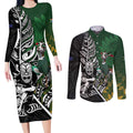 New Zealand and South Africa Rugby Custom Couples Matching Long Sleeve Bodycon Dress and Long Sleeve Button Shirt Maori Tiki Fern Springboks Kente Pattern - Aussie Hoodie
