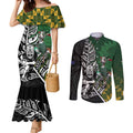 New Zealand and South Africa Rugby Custom Couples Matching Mermaid Dress and Long Sleeve Button Shirt Maori Tiki Fern Springboks Kente Pattern - Aussie Hoodie